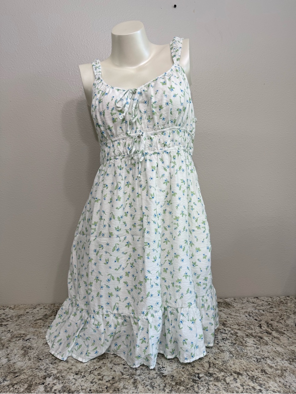 SO White Dress with Blue & Green Floral Print